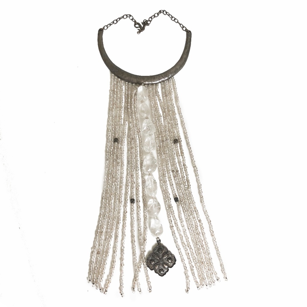 Vintage Cesaree Paris Necklace Collar with Oversized Lucite Fringe Boho Festival